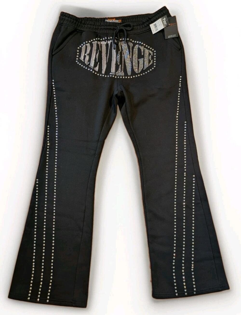 Copper Rivet Active 3XL Rhinestone Bling Flare Sweatpants Black Y2K NWT
